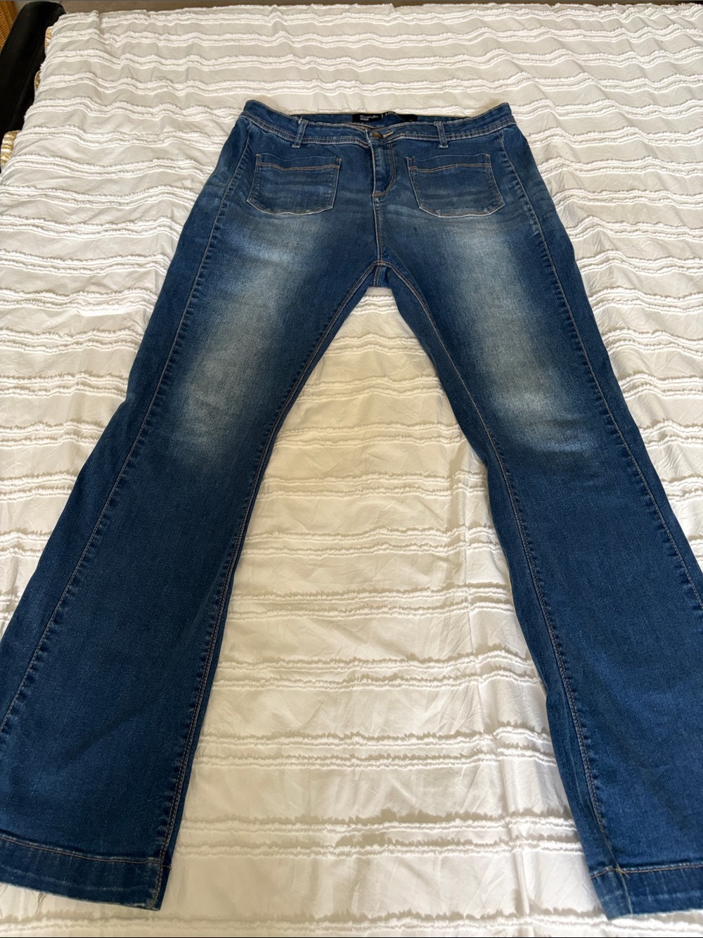 Simply Be Women's Dark Blue LOLA KickFlare Jeans with Intentional Fading - US 8